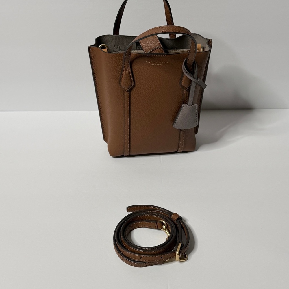 Tory Burch Mini Bag Perfect NEW and never used.   Gorgeous! Light Brown & Grey - Picture 5 of 9
